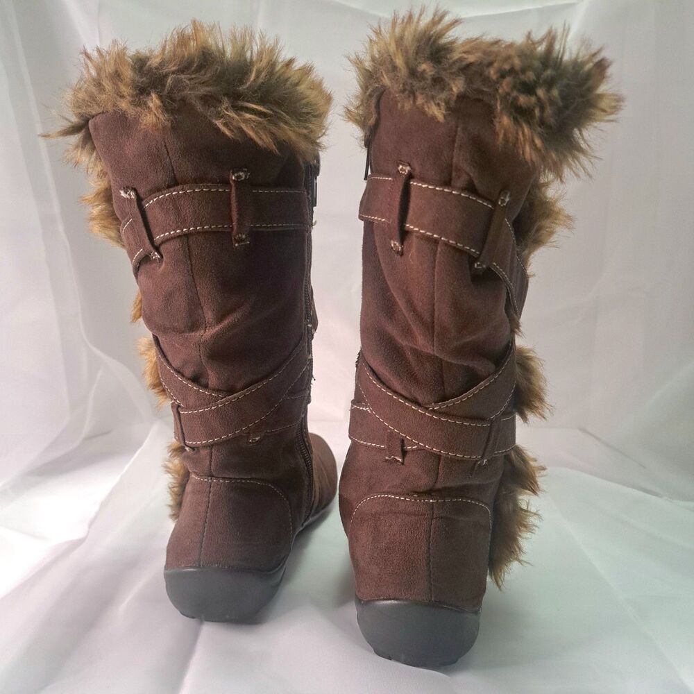 Natural Soul FASANO Brown Faux Fur Lined Mid-Calf Boots Women's 7.5 Zip Strap - Picture 9 of 10